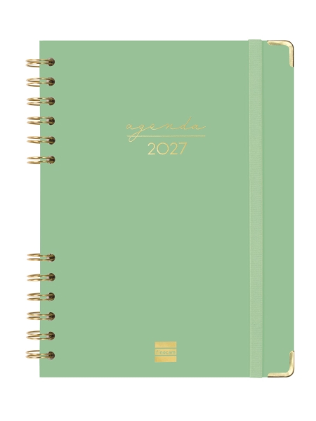 Finocam Espiral Trendy Alma Agenda - Anual 2027 - Semana Vista Horizontal - Formato E10 - 155x212mm - Espiral - Tapa Dura de Carton Forrado - Esquinas Microperforadas - Papel de 80g/m2 - Color Verde
