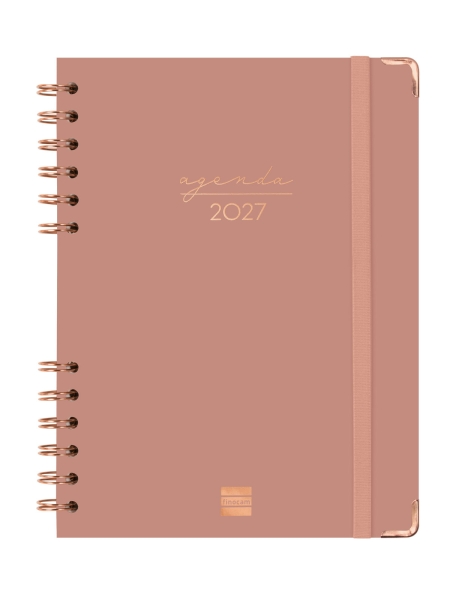 Finocam Espiral Trendy Alma Agenda - Anual 2027 - Semana Vista Horizontal - Formato E10 - 155x212mm - Espiral - Tapa Dura de Carton Forrado - Esquinas Microperforadas - Papel de 80g/m2 - Color Rosa