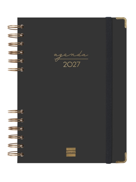 Finocam Espiral Trendy Alma Agenda - Anual 2027 - 1 Dia por Pagina - Formato E10 - 155x212mm - Espiral - Tapa Dura de Carton Forrado - Esquinas Microperforadas - Papel de 70g/m2 - Color Negro