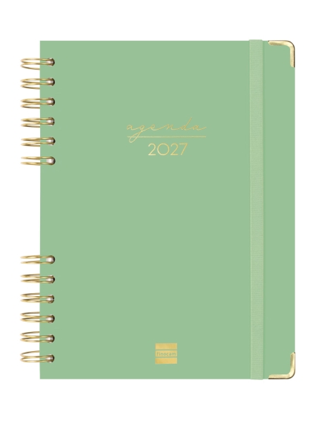 Finocam Espiral Trendy Alma Agenda - Anual 2027 - 1 Dia por Pagina - Formato E10 - 155x212mm - Espiral - Tapa Dura de Carton Forrado - Esquinas Microperforadas - Papel de 70g/m2 - Color Verde