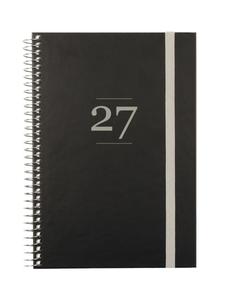 Finocam Moda Agenda Internacional - Anual 2027 - Semana Vista Vertical - 140x204mm - Goma Elastica - Tapa Dura de Carton Forrado - Esquinas Microperforadas - Papel de 80g/m2 - Color Negro