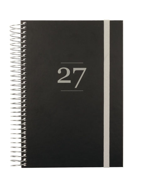 Finocam Moda Agenda Internacional - Anual 2027 - 1 Dia por Pagina - 140x204mm - Goma Elastica - Tapa Dura de Carton Forrado - Esquinas Microperforadas - Papel de 80g/m2 - Color Negro