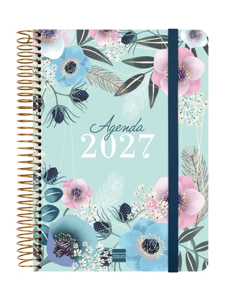 Finocam Cloe Agenda - Anual 2027 - 1 Dia por Pagina - Formato E10 - 155x212mm - Espiral - Tapa Dura de Carton Forrado - Esquinas Microperforadas - Papel de 80g/m2 - Color Azul