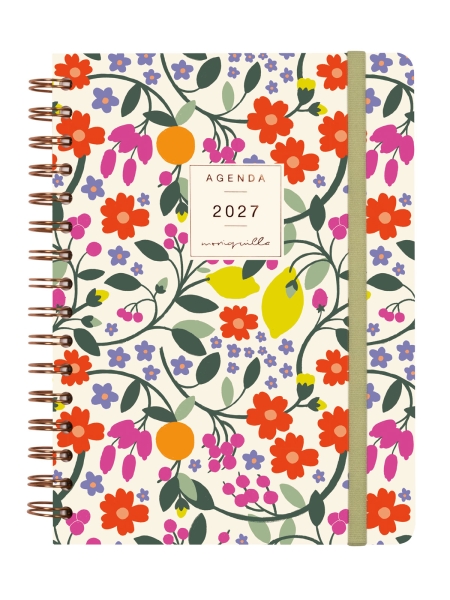 Finocam Moniquilla Agenda - Anual 2027 - Semana Vista Horizontal - Formato E10 - 155x212mm - Espiral Doble - Tapa Dura de Carton Forrado - Esquinas Microperforadas - Papel de 80g/m2 - Color Verde