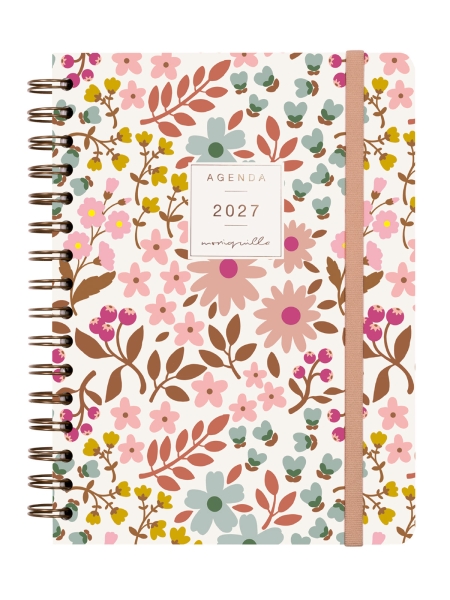 Finocam Moniquilla Agenda - Anual 2027 - Semana Vista Horizontal - Formato E10 - 155x212mm - Espiral Doble - Tapa Dura de Carton Forrado - Esquinas Microperforadas - Papel de 80g/m2 - Color Rosa