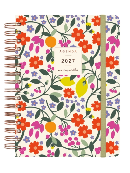 Finocam Moniquilla Agenda - Anual 2027 - 1 Dia por Pagina - Formato E10 - 155x212mm - Espiral Doble - Tapa Dura de Carton Forrado - Esquinas Microperforadas - Papel de 80g/m2 - Color Verde
