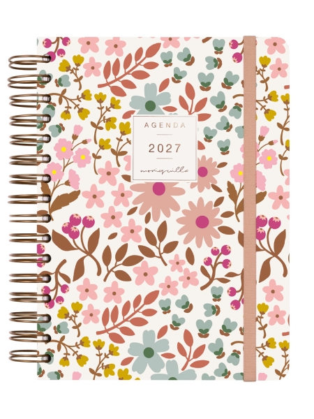 Finocam Moniquilla Agenda - Anual 2027 - 1 Dia por Pagina - Formato E10 - 155x212mm - Espiral Doble - Tapa Dura de Carton Forrado - Esquinas Microperforadas - Papel de 80g/m2 - Color Rosa