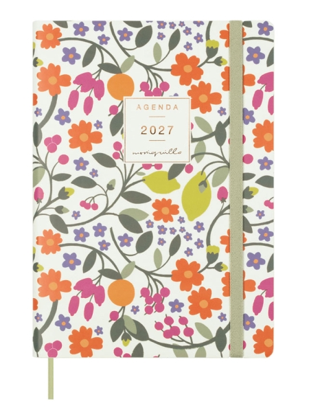 Finocam Moniquilla Agenda Profesional - Anual 2027 - Semana Vista Horizontal - Formato A5 - 148x210mm - Goma Elastica - Tapa Blanda de PU - Esquinas Microperforadas - Papel de 80g/m2 - Color Verde