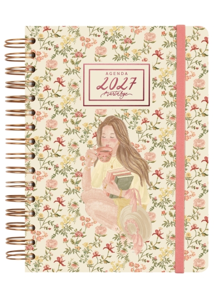 Finocam Martabge Agenda - Anual 2027 - 1 Dia por Pagina - Formato E10 - 155x212mm - Espiral Doble - Tapa Dura de Carton Forrado - Esquinas Microperforadas - Papel de 80g/m2 - Color Rosa