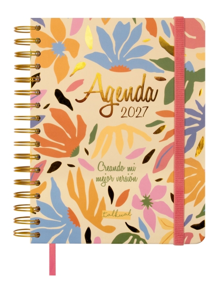 Finocam Talkual Version Agenda - Anual 2027 - Semana Vista Horizontal - 155x217mm - Espiral Doble - Tapa Dura - Goma Elastica - Papel de 90g/m2 - Cinta Punto - Notas Adhesivas Surtidas - Multicolor