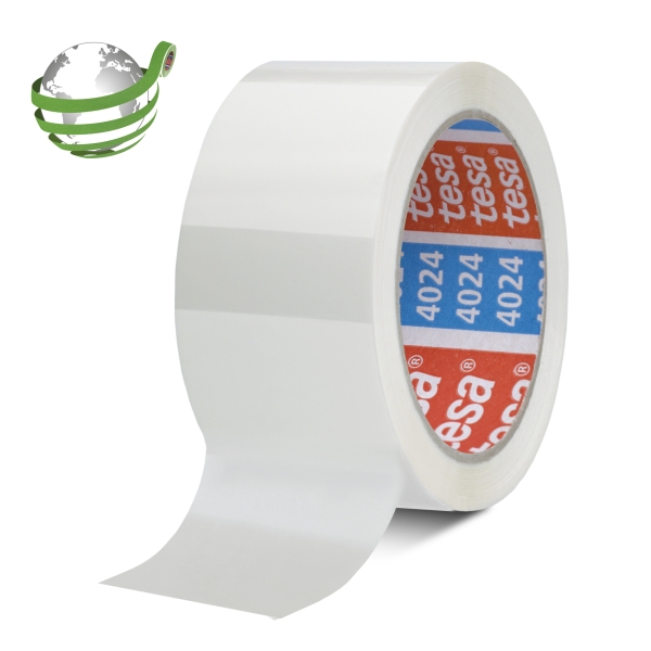 Tesa 4024 PV4 Precinto de Embalar 50mm x 132 Metros - Fabricado en Polipropileno - Adhesivo Acrilico con un 65% de Base Biologica - Desenrollado Suave y Silencioso - Color Blanco