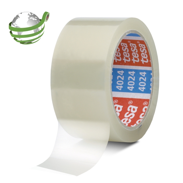 Tesa 4024 PV4 Precinto de Embalar 50mm x 66 Metros - Fabricado en Polipropileno - Adhesivo Acrilico con un 65% de Base Biologica - Desenrollado Suave y Silencioso - Transparente