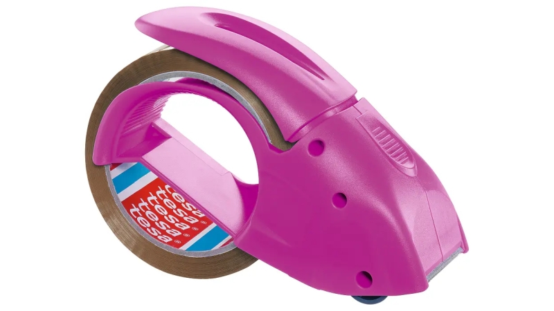 Tesa Pack'n'Go Pack de Precintadora + 1 Rollo de Precinto 66mm x 50 Metros - Color Rosa