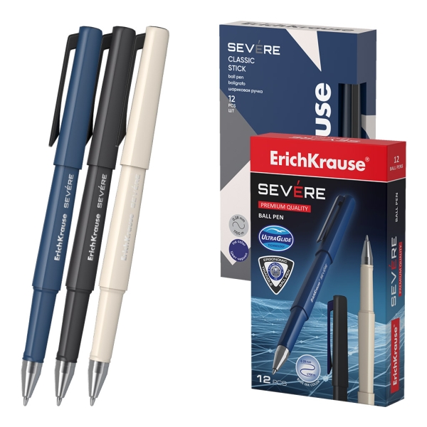 ErichKrause Severe Stick Classic Boligrafo con Capuchon - Modelos Surtidos - Trazo 0.28mm - Color Azul
