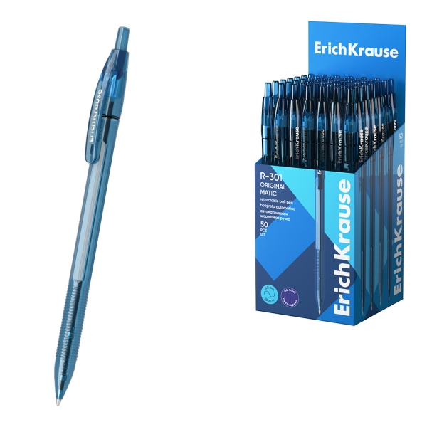 ErichKrause R-301 Matic Original Boligrafo Retractil - Punta de 1.0mm - Trazo 0.5mm - Color Azul