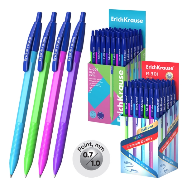 ErichKrause R-301 Matic Neon Boligrafo Retractil - Modelos Surtidos - Trazo 0.35mm - Color Azul
