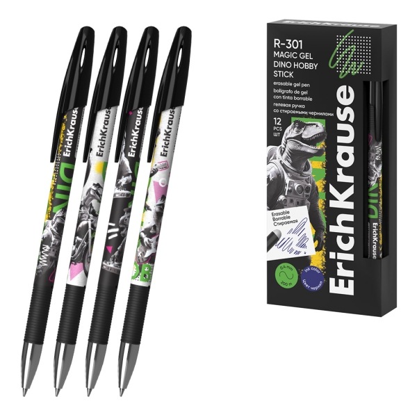 ErichKrause R-301 Magic Gel Stick Dino Hobby Boligrafo Borrable - Modelos Surtidos - Trazo 0.4mm - Tinta de Gel - Resistente al Agua - Secado Rapido - Color Azul