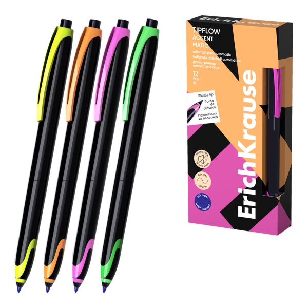 ErichKrause TipFlow Matic Accent Boligrafo Retractil - Modelos de Cuerpo Surtidos - Trazo 0.4mm - Color Azul
