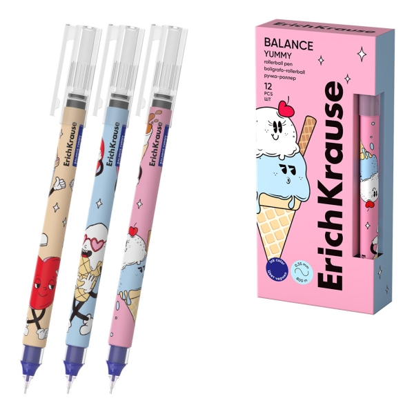 ErichKrause Balance Stick Yummy Boligrafo con Capuchon - Modelos Surtidos - Trazo 0.35mm - Tinta Libre con Regulador de Alimentacion - Color Azul