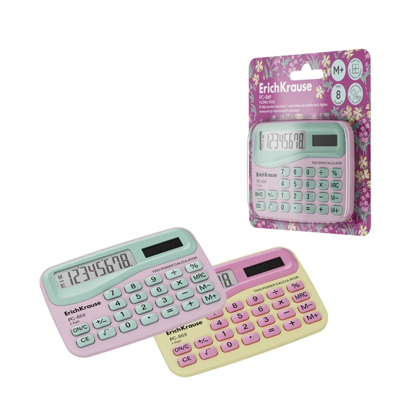 ErichKrause PC-869 Floral Soul Calculadora de Bolsillo - Pantalla LCD de 8 Digitos - Presentado en Blister - Alimentacion Solar - Colores Surtidos