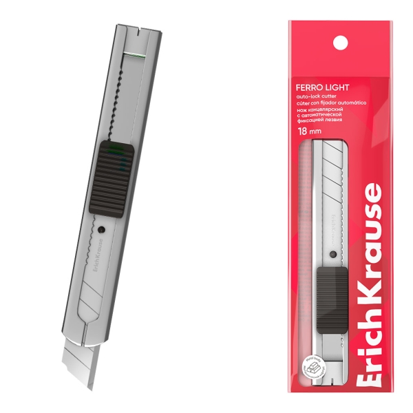 ErichKrause Ferro Light Cuter con Fijador Automatico - Metalico - Hoja de 18mm de Ancho - Color Acero