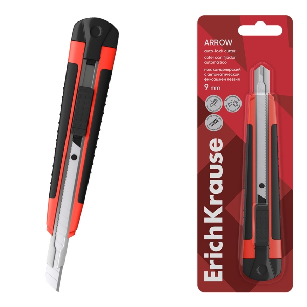 ErichKrause Arrow Cuter con Fijador Automatico - Metalico - Hoja de 9mm de Ancho - Color Rojo