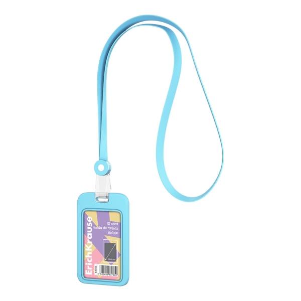 ErichKrause Pastel Funda para Tarjeta con Colgante - Orientacion Vertical - Silicona - Incluye Colgante de 12mm - Formato 54x85mm - Color Azul