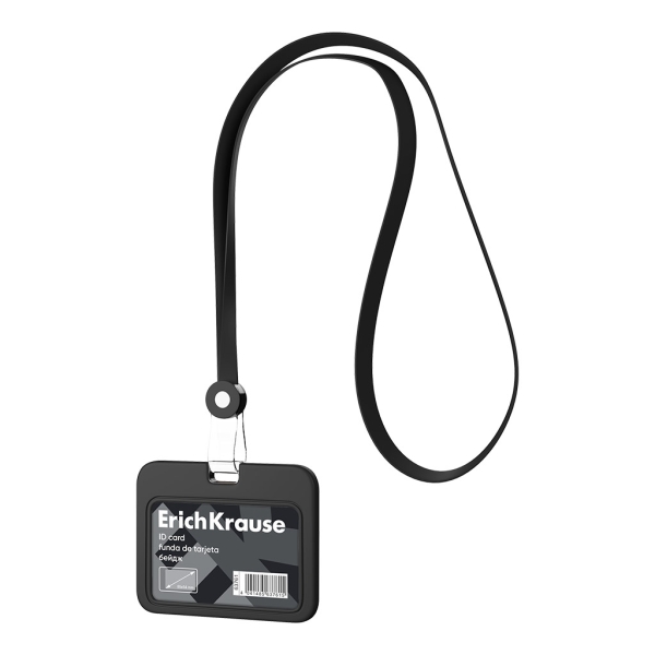 ErichKrause Funda para Tarjeta con Colgante - Orientacion Horizontal - Silicona - Incluye Colgante de 12mm - Formato 54x85mm - Color Negro