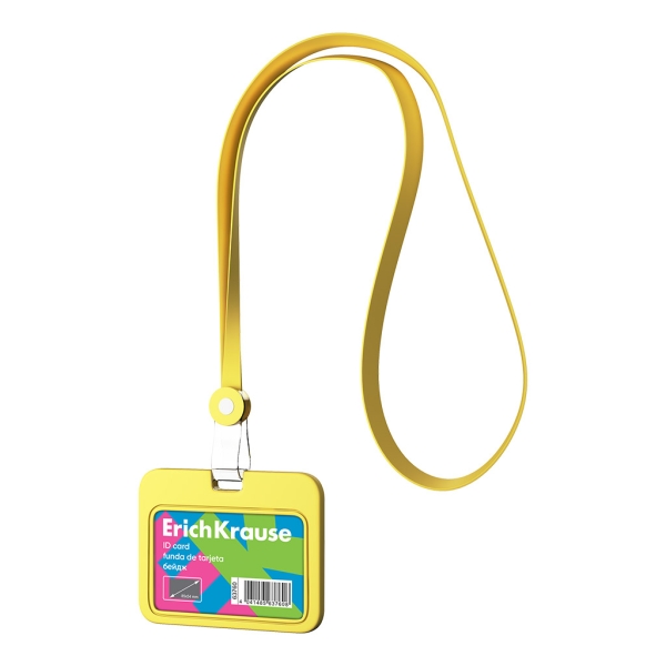 ErichKrause Neon Funda para Tarjeta con Colgante - Orientacion Horizontal - Silicona - Incluye Colgante - Formato 54x85mm - Color Amarillo