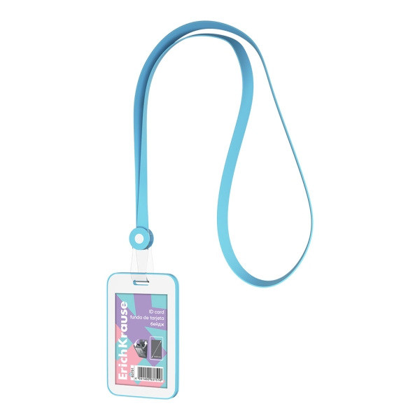 ErichKrause Pastel Funda para Tarjeta con Colgante - Orientacion Vertical - Silicona - Incluye Colgante - Formato 54x85mm - Color Azul/Blanco