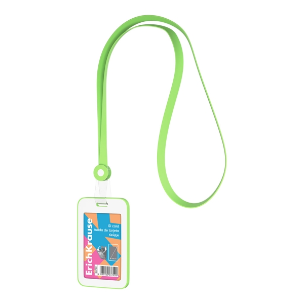 ErichKrause Neon Funda para Tarjeta con Colgante - Orientacion Vertical - Silicona - Incluye Colgante - Formato 54x85mm - Color Verde/Blanco