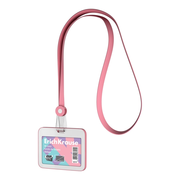 ErichKrause Pastel Funda para Tarjeta con Colgante - Orientacion Horizontal - Silicona - Incluye Colgante - Formato 54x85mm - Color Rosa/Blanco