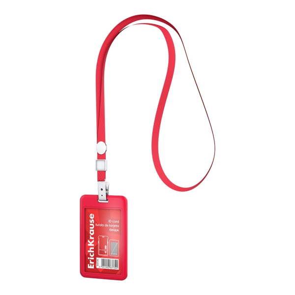 ErichKrause Funda para Tarjeta con Colgante - Orientacion Vertical - Plastico Abc - Incluye Colgante - Formato 54x85mm - Color Rojo