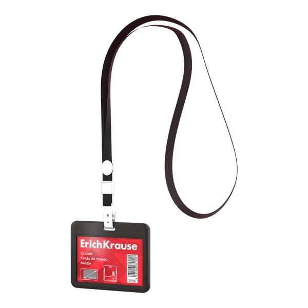ErichKrause Funda para Tarjeta con Colgante - Orientacion Horizontal - Plastico Abc - Incluye Colgante - Formato 54x85mm - Color Negro