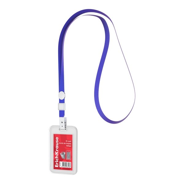 ErichKrause Funda para Tarjeta con Colgante - Orientacion Vertical - Polipropileno - Incluye Colgante Azul - Formato 54x85mm - Color Transparente