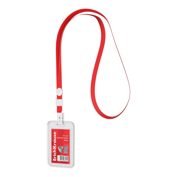 ErichKrause Funda para Tarjeta con Colgante - Orientacion Vertical - Polipropileno - Incluye Colgante Rojo - Formato 54x85mm - Color Transparente
