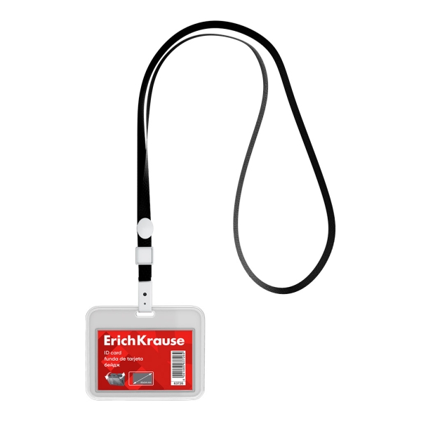 ErichKrause Funda para Tarjeta con Colgante - Orientacion Horizontal - Polipropileno - Incluye Colgante Negro - Formato 54x85mm - Color Transparente