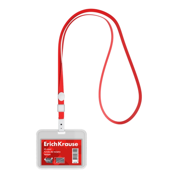 ErichKrause Funda para Tarjeta con Colgante - Orientacion Horizontal - Polipropileno - Incluye Colgante Rojo - Formato 54x85mm - Color Transparente
