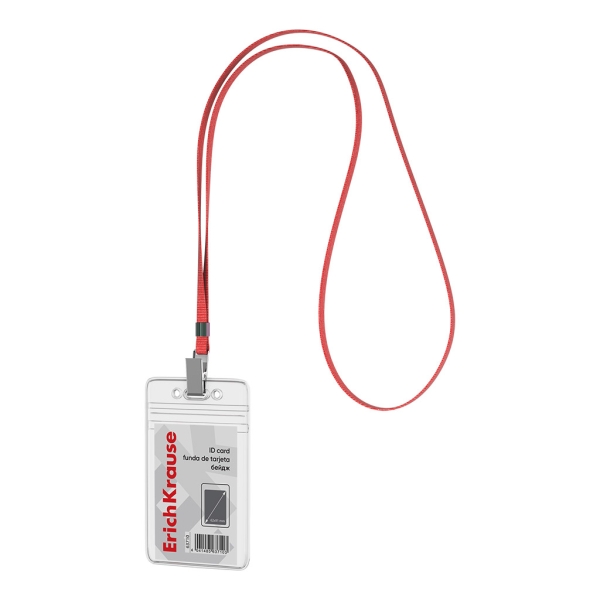 ErichKrause Funda para Tarjeta con Colgante - Orientacion Vertical - PVC - Incluye Colgante Rojo - Formato 62x91mm - Color Transparente