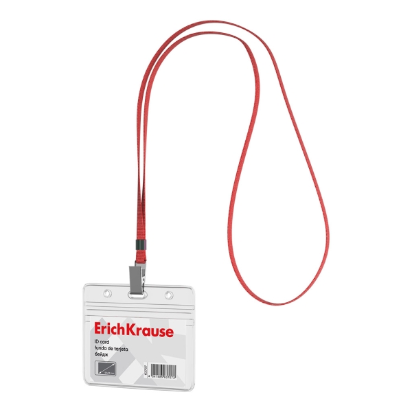 ErichKrause Funda para Tarjeta con Colgante - Orientacion Horizontal - PVC - Incluye Colgante Rojo - Formato 58X98mm - Color Transparente