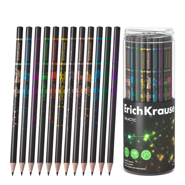 ErichKrause Galactic Lapiz de Grafito - Mina HB - Cuerpo Redondo - Faciles de Difuminar - Colores Surtidos