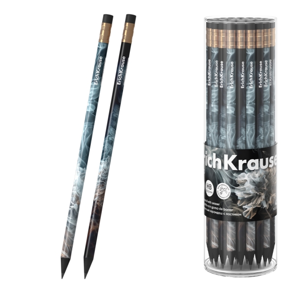ErichKrause Fluid Lapiz de Grafito con Goma de Borrar - Mina HB - Cuerpo Redondo - Agarre Ergonomico - Colores Surtidos