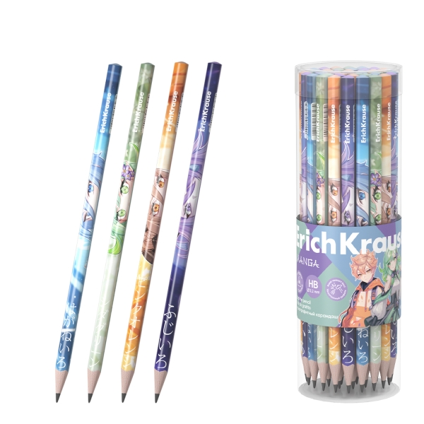 ErichKrause Manga Lapiz de Grafito - Mina HB - Cuerpo Triangular - Agarre Ergonomico - Colores Surtidos