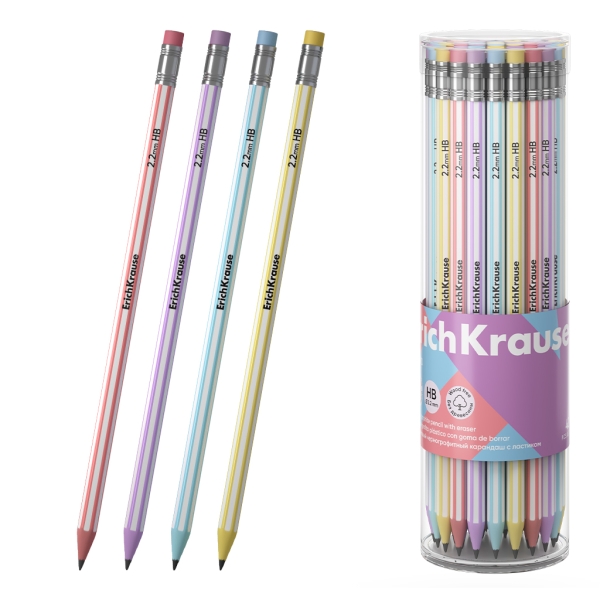 ErichKrause Blend Lapiz de Grafito con Goma de Borrar - Mina HB - Cuerpo Hexagonal - Plastico - Agarre Ergonomico - Colores Surtidos