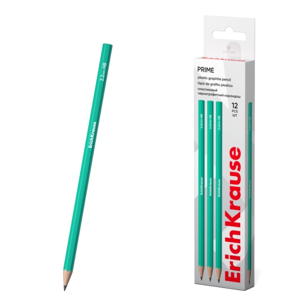ErichKrause Prime Lapiz de Grafito - Mina HB de 2.2mm - Cuerpo Hexagonal - Plastico - Agarre Ergonomico - Color Turquesa