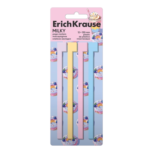 ErichKrause Milky Pack de 4 Blocs de 20 Marcadores de Pagina - Reposicionables - Plastico - 12X130mm - Colores Surtidos