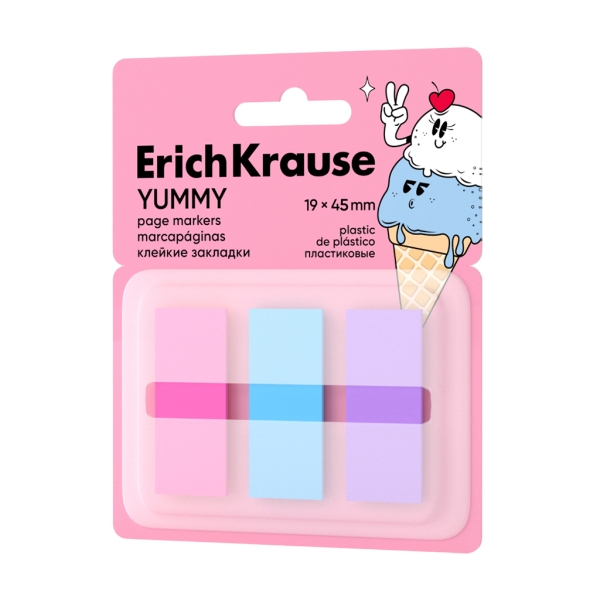 ErichKrause Yummy Pack de 3 Blocs de 20 Marcadores de Pagina con Dispensador - Reposicionables - Plastico - 19x45mm - Colores Surtidos