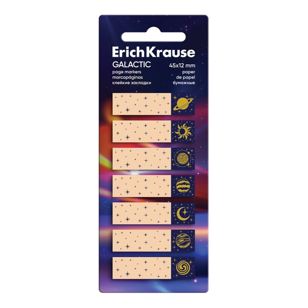ErichKrause Galactic Pack de 7 Blocs de 20 Marcadores de Pagina - Reposicionables - Papel de 75g/m2 - 12x45mm - Colores Surtidos
