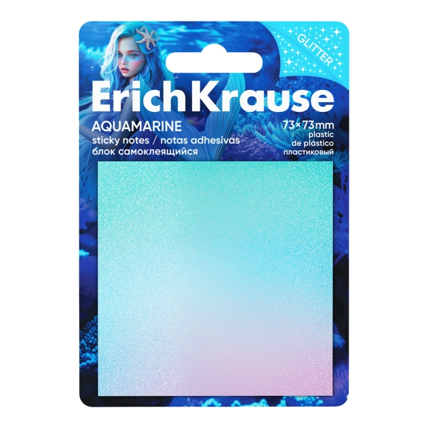 ErichKrause Aquamarine Bloc de 20 Notas Adhesivas Reposicionables - Plastico - 73x73mm - Pegamento a Base de Agua - Colores Surtidos