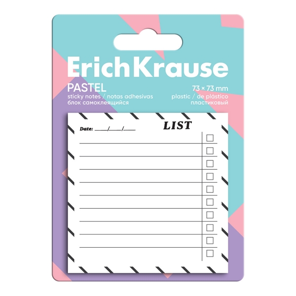 ErichKrause "To do list" Bloc de 20 Notas Adhesivas Reposicionables - Plastico - 73x73mm - Pegamento a Base de Agua - Color Blanco